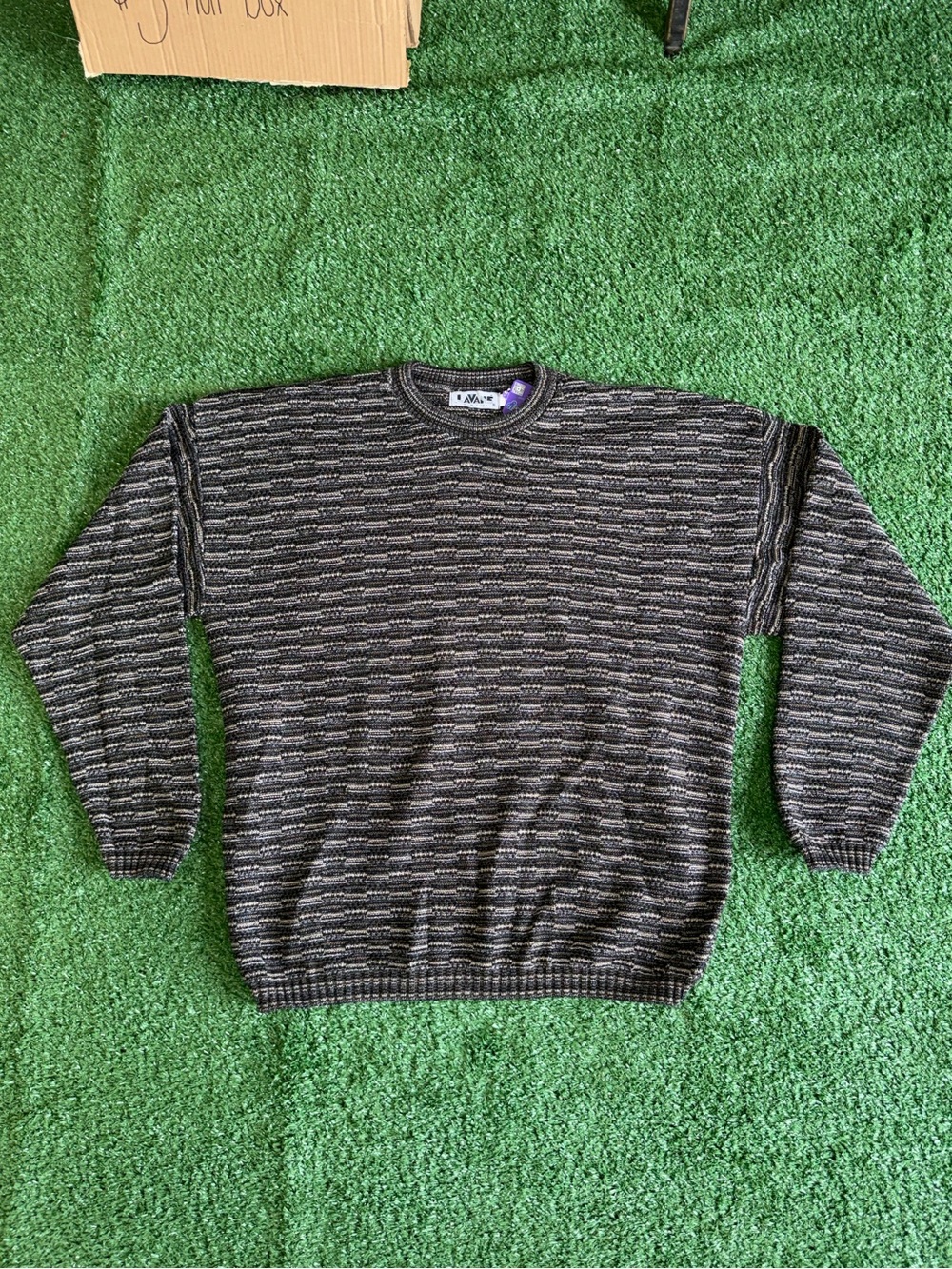 Men's Crewneck Textured Stripe Sweater - Black/Grey